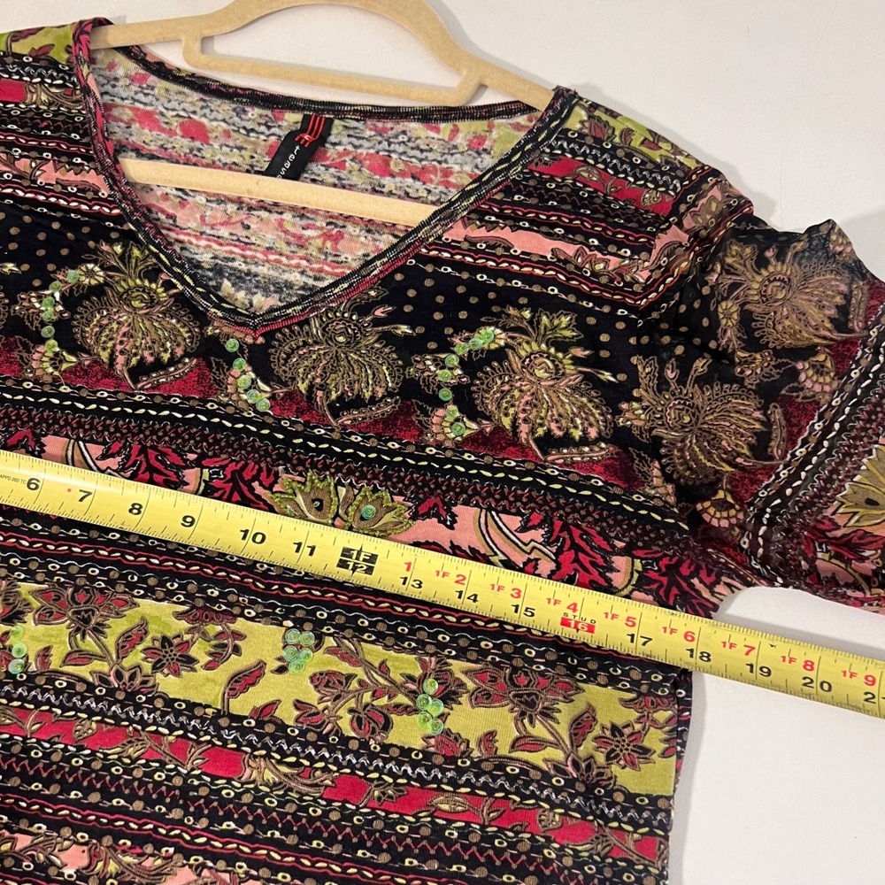 Tease Bohemian Top Sz L Paisley Sequin V-Neck Sheer Bell Sleeve Fairy Whimsigoth - Picture 4 of 6